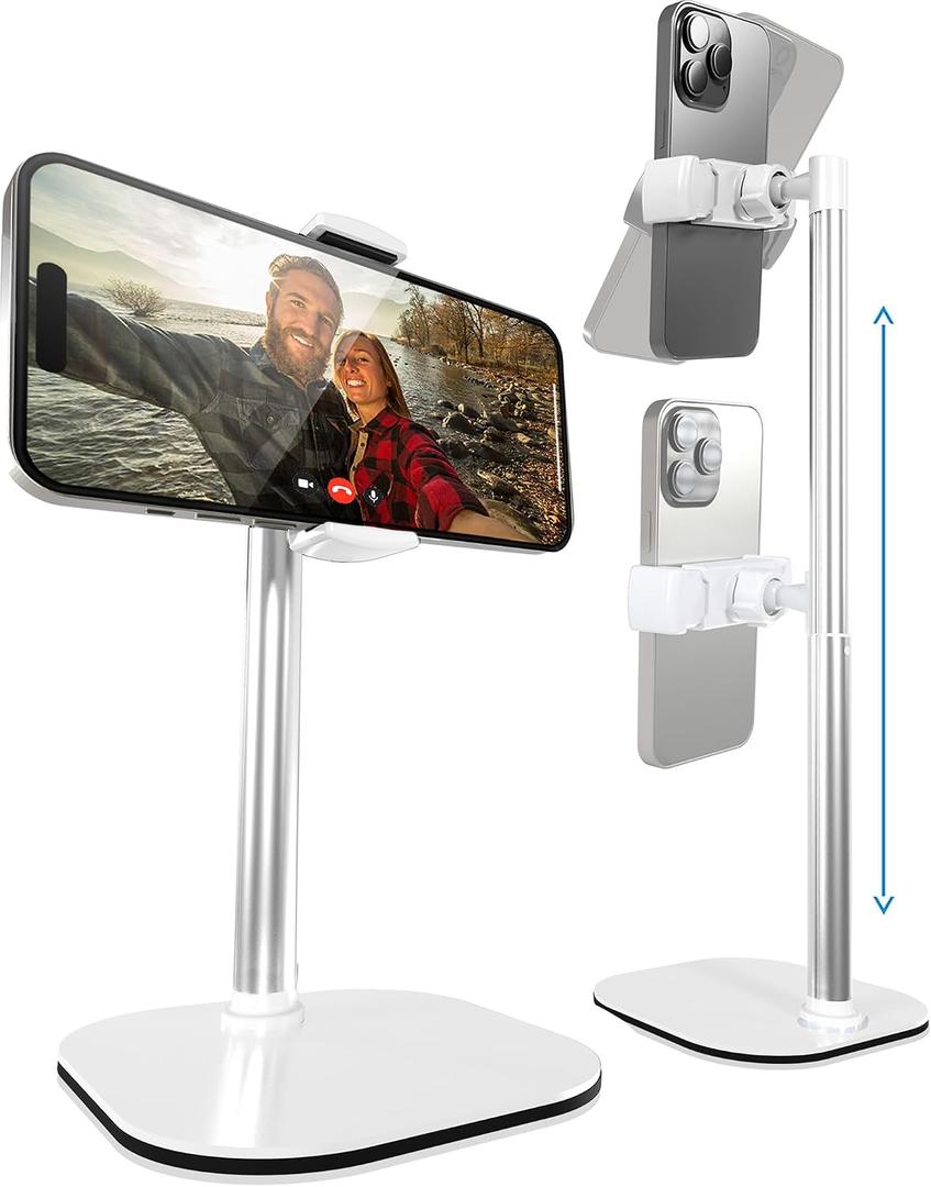 COOPER ChatStand, Adjustable Cell Phone Stand for Desk, Phone Stand for Recording, iPhone Holder for Filming, Small Tripod for iPhone, Fits Samsung, Android Smartphones, (Frost White)