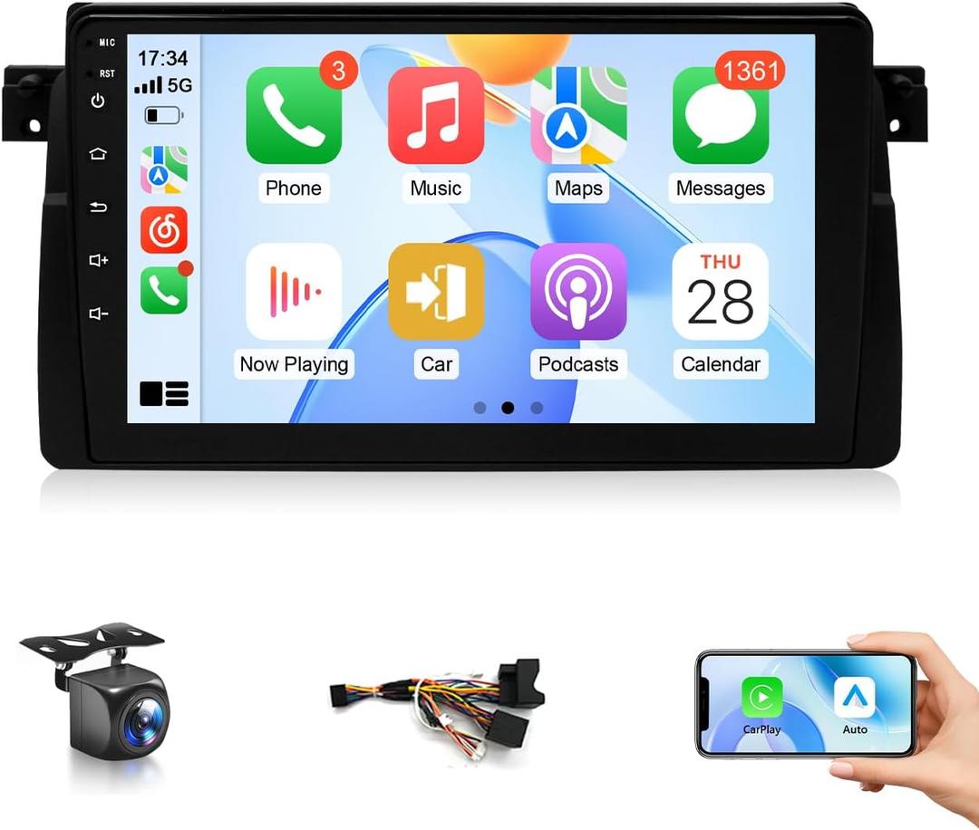 Car Stereo for BMW 3 Series 325i 330i 318i 328i E46 1998-2006 M3 Radio with Wireless CarPlay/Android Auto,9" IPS Touchscreen Radio with 5G WiFi GPS BT FM RDS DSP EQ Backup Camera,2+32GB