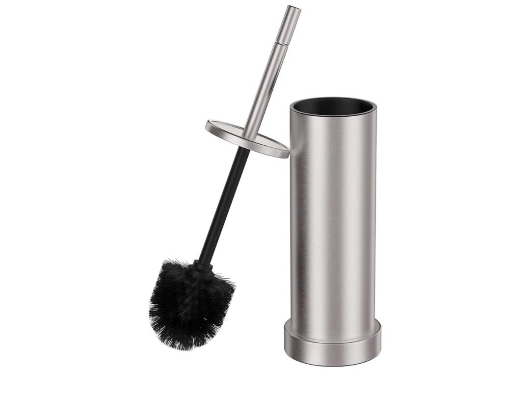 Toilet Brush and Holder Set: 304 Stainless Steel Brushed Toilet Bowl Brush and Holder with Removable Inner Bowl and Splash Protection, Heavy Duty Long Handle Bathroom Cleaning Tool