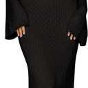 Saodimallsu Womens Crochet Maxi Cover Up Dress Beach Swim Vacation Coverups Long Sleeve Sexy Bodycon Summer Knit Dresses (Black)