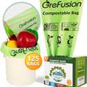 (Include 100+25 Bonus Bags) GreFusion Compostable Bags 1.2-1.6 Gallon,Fits 0.75,1,1.2,1.3,1.8 Gallon Countertop Bin,Certified by BPI,ASTM D6400 and OK Compost,125Count (100 + 25 Extra)