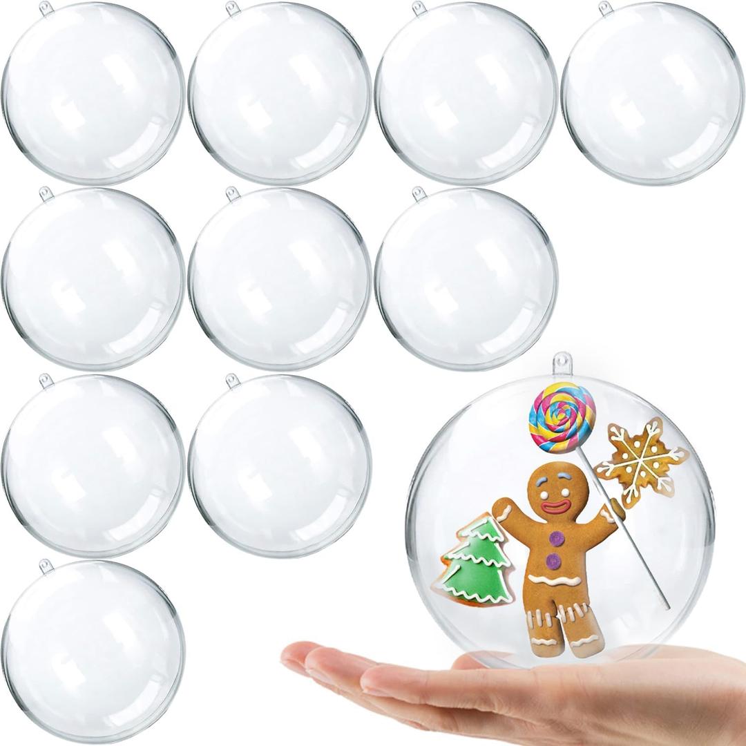 Jishi 10pk Clear Plastic Christmas Ornaments for Crafts Fillable DIY Christmas Ornaments Balls 4 Inch Acrylic Ornaments for Christmas Tree Decorations Hanging Christmas Decorations Home Decor Supplies