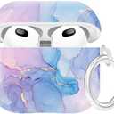 Compatible with Airpods 3rd Generation Case - Wonjury Protective Hard Compatible with Airpods 3 Case Cover with Cleaner Kit Women Girls Keychain, Watercolor Marble