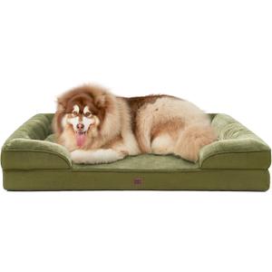 EHEYCIGA Orthopedic XL Dog Beds, Waterproof Memory Foam Dog Bed for Extra Large Dogs, Non-Slip Bottom and Egg-Crate Foam Big Pet Couch Bed with Washable Removable Cover, Olive Green
