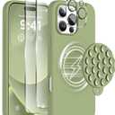 Magnetic for iPhone 16 Pro Case, Compatible with Magsafe, Suction Cup Phone Mount, 2 Screen Protectors - Camera Protector, Silicone Shockproof Protective Phone Cover 6.3", Tea Green