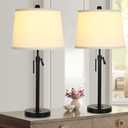Bedside Table Lamps Set of 2: Tall Black Table Lamps for Living Room End Table | Height Adjustable 3-Way Dimmable Nightstand Lamp with Pull Chain Switch Modern Lamps for Bedroom Office (Bulbs Included)