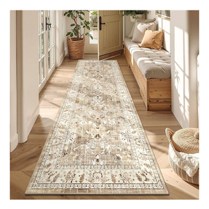 LOKHOM Washable Runner Rug, 2x8 Non-Slip Vintage Hallway Runner Rug with Rubber Backing, Boho Floral Soft Faux Wool Kitchen Rug Carpet Runner for Laundry Entryway Bedroom (Beige Brown)
