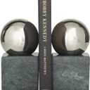 Deco 79 CosmoLiving by Cosmopolitan Marble Orb Bookends, Set of 2 4" W, 7" H, Silver