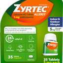 Zyrtec 24 Hour Allergy Relief Tablets, Indoor & Outdoor Allergy Medicine for Adults with 5 mg Cetirizine Hydrochloride, Relief of Runny Nose, Sneezing, Itchy Eyes, Plus Dust, Mold & Pet Dander, 35 ct, EXP 2027/07
