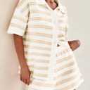 PRETTYGARDEN Women's 2 Piece Shorts Sets Casual Summer 2025 Short Sleeve Striped Sweater Set Matching Beach Vacation Outfit (XL)