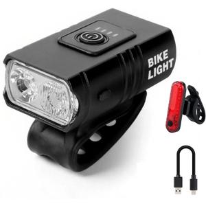 Mini Night Bike Light Set - High Brightness USB Rechargeable LED Front Light (High/Low Beam), Waterproof Front and Rear Lights, Suitable for Adults, Kids, Mountain and City Bikin