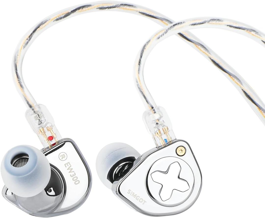 Linsoul SIMGOT EW300 1DD+1Planar+1PZT Hybrid Driver in Ear Monitor, Wired Earbuds IEM, Gaming Earbuds with Detachable Nozzles, Silver-Plated OFC IEM Cable for Audiophile Musician (Standard Edition)