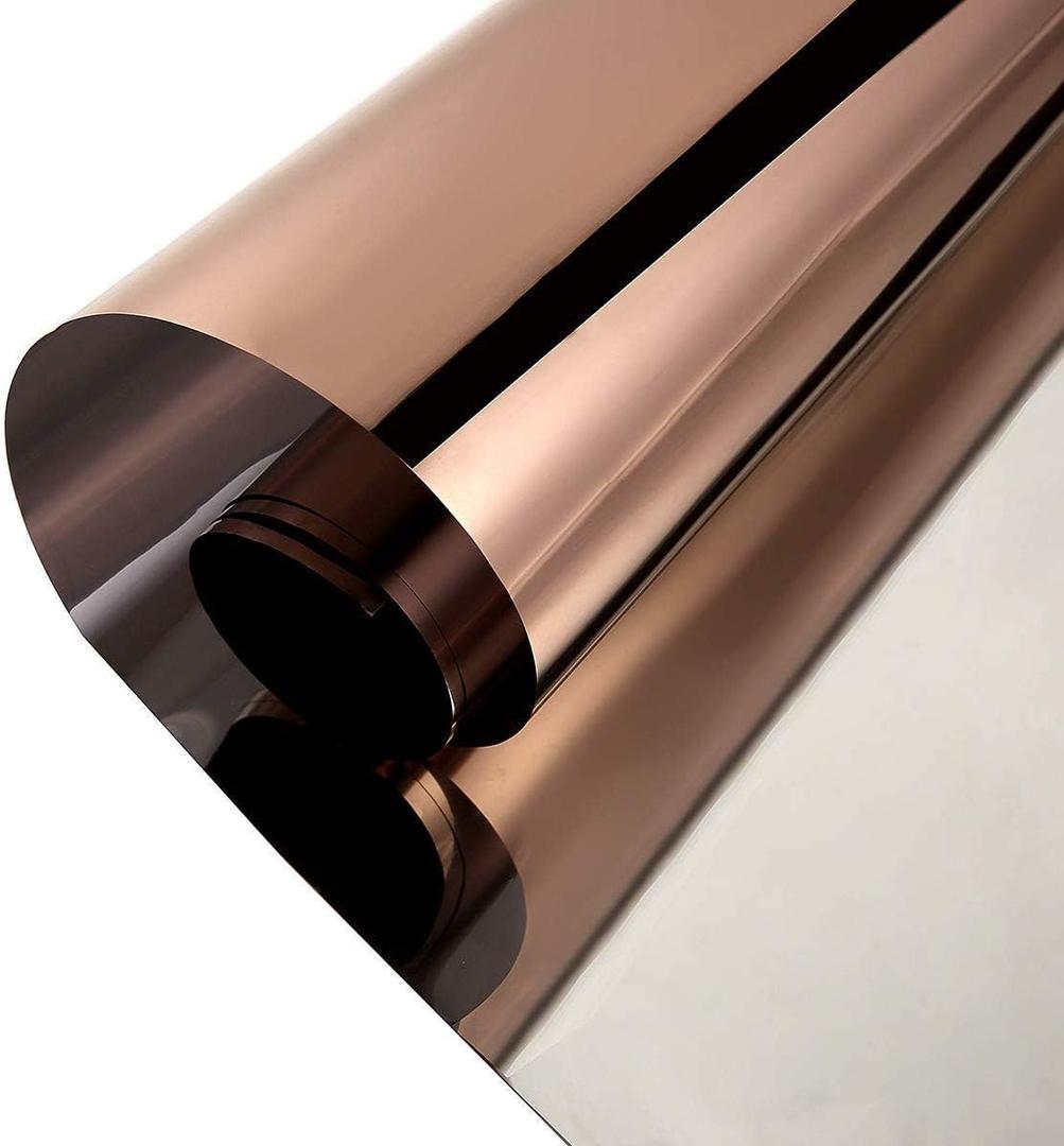 One Way Window Film Daytime Pravicy Window Film Mirror Effect Reflective Self-Adhesive Decorative Heat Control Anti UV Window Tint Film for Home and Office Brown&Silver 2Mil 23.6 Inch x 10 Feet