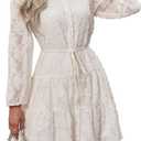 Womens Long Sleeve Fall Dresses 2024 Button Up Empire Waist with Belt A-Line Mini Dress Casual Fall Winter Dress