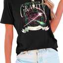 Women Pink Goes Good with Green Shirt Embroidery Musical Movie Shirts Witch and Princess Tee Musical Fan Gift Tops (Small, Deep Black)