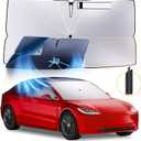 Windshield Sun Shade Umbrella Compatible with Tesla Model 3 2016-2024 2025: Highland Front Car Window Shades - Foldable Model 3 Sunshades Block UV Keep Cool (Thickened-for Model 3 (Blocks 99% of UV & Heat))