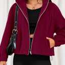 PRETTYGARDEN Womens 2026 Winter Fleece Sherpa Jacket Trendy Long Sleeve Zip Up Cropped Warm Coat Fall Fashion Workout Clothes (X-Large, Burgundy)