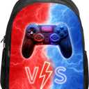 SARA NELL Backpack for Boys Gamer Children's Backpack, Blue and Red Lightning Controller School Backpack for Kids Boys Girls Elementary School, 15.7 Inches Video Game Bookbag Travel Back Pack