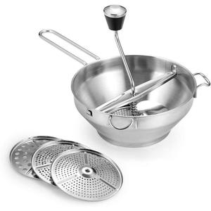 Rotary Food Mill Potato Ricer with 3 Interchangeable Disks, Great for Making Puree or Soups of Vegetables, Baby Foods, Stainless Steel 2 Quart Kitchen Mills, Easy Clean and Assemble, Manual Operati