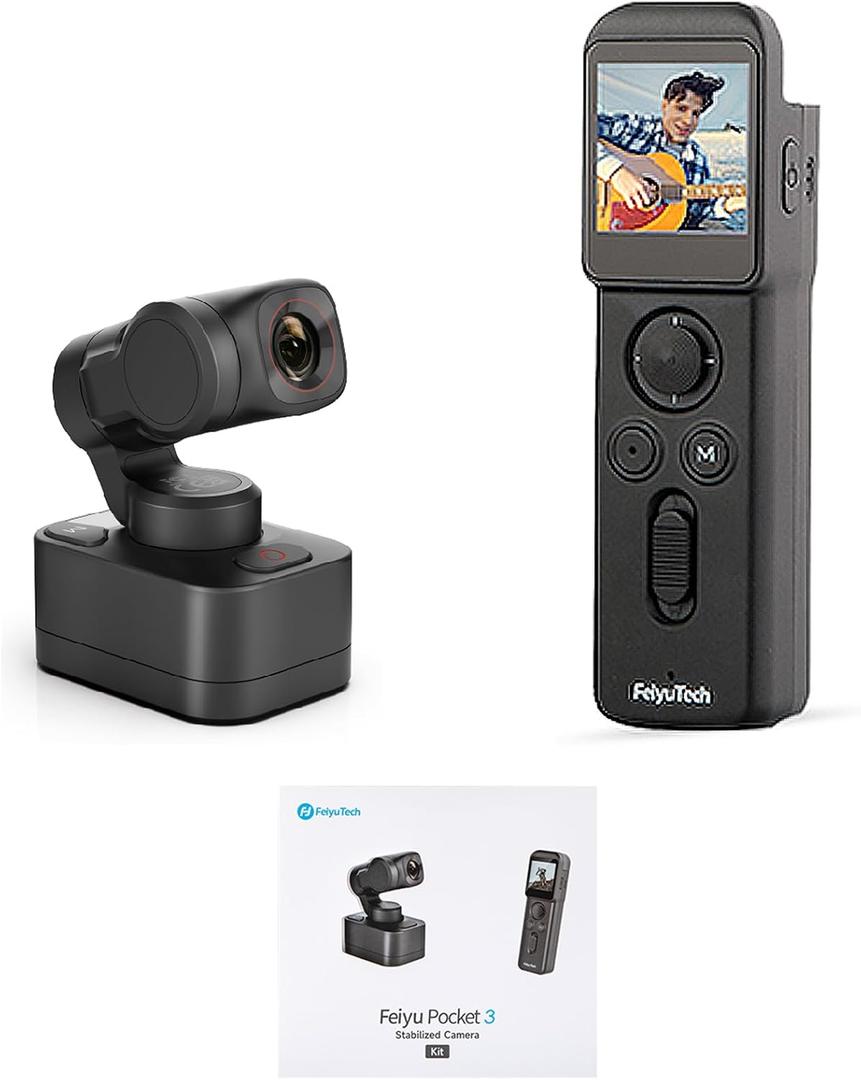 FeiyuTech [Official Pocket 3 KIT Detachable 3-Axis Gimbal Stabilized Action Camera,12MP,130 FOV,1/2.3" CMOS,4K 60 Video,Magnetic,AI Tracking,for Sport/Motorcycle,Cordless (Remote Handle+Camera)