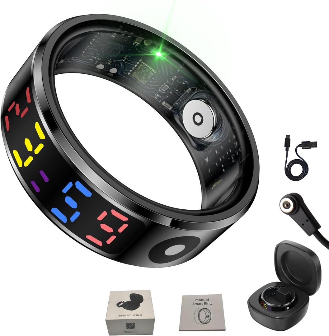 Smart Ring with Color Screen|Track Heart Rate, Sleep, Blood Oxygen,Steps |Power|Display| Short-Form Video/Remote Control Camera (Black, 12(21.6mm) (0.85inch))