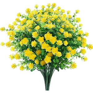 GREENRAIN Artificial Flowers Outdoor Fake Flowers for Decoration UV Resistant No Fade Faux Plastic Plants Garden Porch Window Box Dcor (6 Bundles, 2#Yellow)
