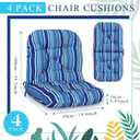 Chunful 4 Pack Tufted Back Chair Cushion Indoor Outdoor Weather Resistant Rocking Patio Chair Cushions for Indoor Outdoor Lawn Furniture(Blue Stripes)