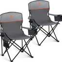 LET'S CAMP Camping Chair 2 Pack Folding Chair with 4-Can Cooler Bag Portable Lawn Chair with Cup Holder,Storage Pocket, Supports 350LBS, Collapsible Chair for Camp, Beach, Picnic (Grey)