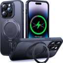 Supdeal Magnetic Kickstand for iPhone 14 Pro Case, Compatible with MagSafe 360 Rotatable Ring Stand Holder, Non-Slip Hard Matte Translucent Cover Military-Grade Shockproof Phone Case, 6.1", Black