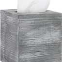MyGift Graywashed Wood Decorative Tissue Box Holder Cover, Bathroom Facial Tissue Box Cover with Easy Refill Slide-Out Bottom Panel