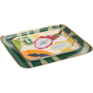 Creative Co-Op Fruit and Abstract Enameled Metal Trays, Set of 2