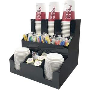 FC Verticle Coffee Cup Dispenser and Lid Holder Condiment Stirrer, Sugar Cup Caddy Organize and Display Your Coffee Station Counter with Style 3 Tier