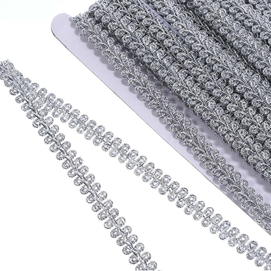 14yd/13.5m Metallic Braid Lace Trim, Silver Centipede Lace Ribbon Trim & Embellishments, Braided Lace for DIY Craft, 0.4" Wide Lace Ribbon Sewing Accessories for Costume Home Decorative