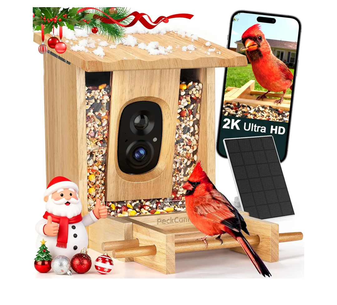PeckCam® Bird Feeder with Camera - 4MP 2K Live AI Bird Species Identification Instant Arrival Alerts - Smart Cameras Birds Feeders Solar Powered Birdwatching Gift for Birdlover Mom Dad, 2.4GHz WiFi