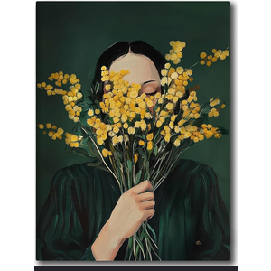 UCRAASDEB Emerald Green Abstract Feminine People Wall Art, Girl with Flowers Minimal Japandi Female Abstract Canvas Prints, Retro Female Portrait Aesthetic Decor for Bedroom Apartment Dorm 24'' x 16''