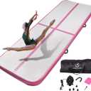 Inflatable Gymnastics Tumbling Mat, 4/8 Inch Thick 10/13/16/20/23FT Training Mat with Electric Air Pump, Non-Slip Waterproof PVC for Home Gym Outdoor Cheerleading Yoga Taekwondo