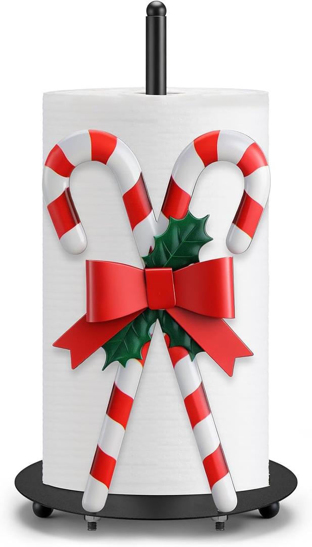 Honeydak Candy Cane Christmas Paper Towel Holder Metal Christmas Kitchen Decor Bathroom Accessories Rustic Candy Cane Dispenser Kitchen Paper Holder Stand for Countertop Toilet Home