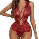 Avidlove Red Lingerie Women One Piece Lingerie Lace Bodysuit Deep V Teddy Mini Babydoll ,Size Large