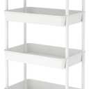 JIUYOTREE 4-Tier Plastic Rolling Storage Cart Utility Cart with Extra Hanging Cups Handles Lockable Wheels for Living Room Bathroom Kitchen Office White