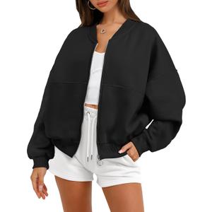 ANRABESS Women's Zip up Oversized Sweatshirts Fleece jacket Coat Long Sleeve Casual Hoodie 2025 Fall Teen Girl Top Clothes (Medium, Black)