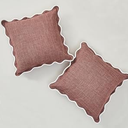 Scalloped Throw Pillow Covers Set of 2 for Living Room, Cotton & Linen, Boho Sytle Decorative Home (Beige & White Edge, 16x16 Inch)