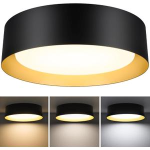 BrightHome Flush Mount LED Ceiling Light, 13in 2400LM 25W, 3 Color (3000K, 4000K, 5000K) Dimmable Black Gold Modern Lamp for Bedroom, Bathroom, Hallway, Kitchen