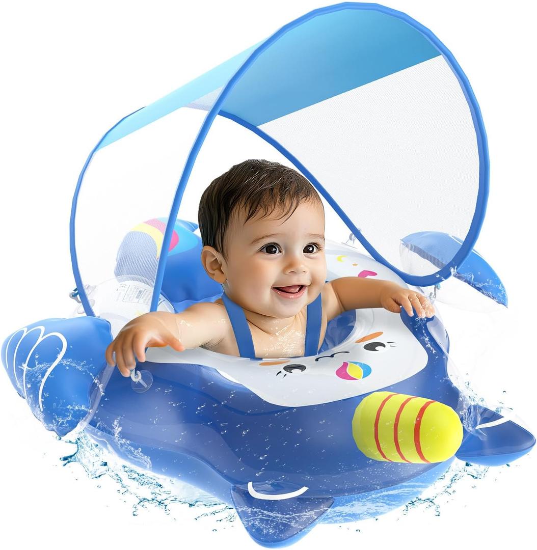 EagleStone Baby Float with Canopy, Infant Pool Float for Pool Game, Swimming Pool Floats, Baby Pool Float 3-36 Months (Blue)