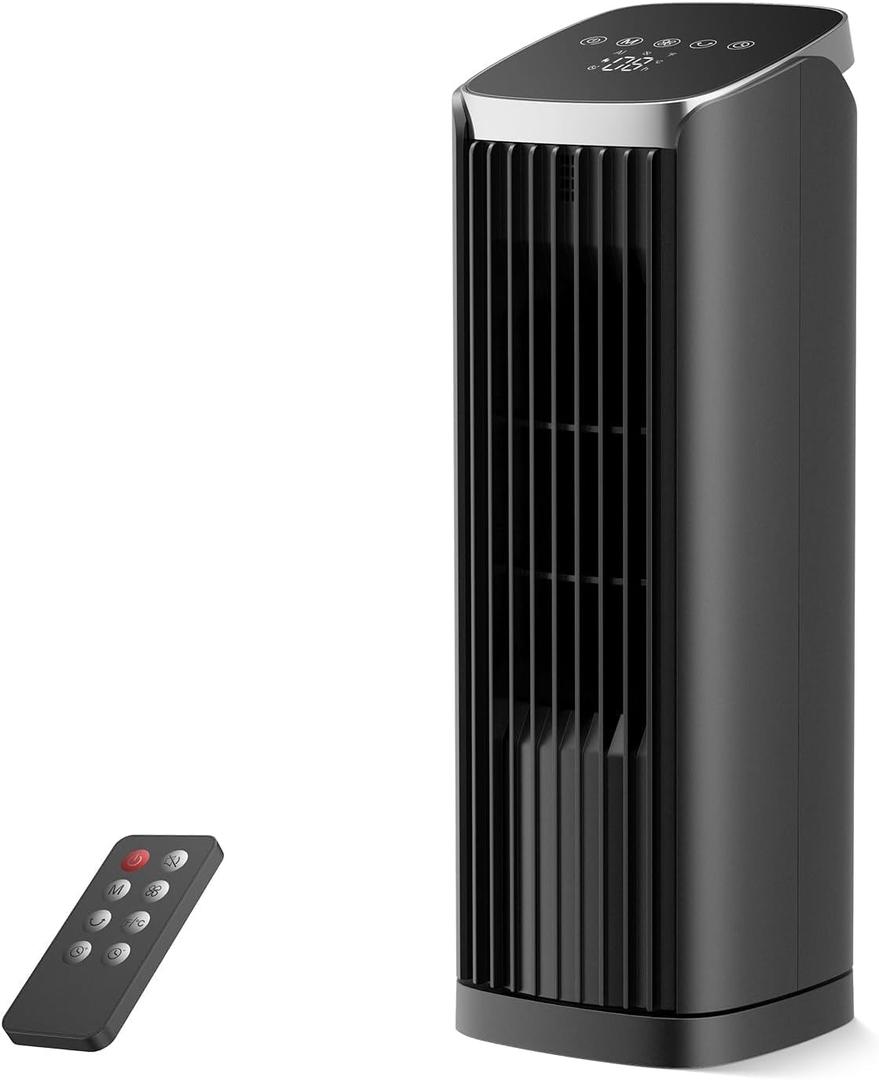 PNTCK Fan for Bedroom, 13" Tower Fan with Remote, 4 Modes 4 Speeds Max 24ft/s, 70 Oscillating Desk Fan, 12H Timer Portable Fans, Cooling Fans for Office, Home Black