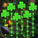 Shamrock Solar Lights for St Patrick's Day Decorations - Outdoor Waterproof 6Pack 48LED Green Garden Stake Light 8 Modes Lucky Clover for Yard, Pathway Decor