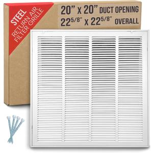 Fits 20x20 Duct Opening | Steel Return Air Filter Grille by Handua [Removable Door] Vent Cover Grill | White | HVAC Cold Air Intake Grille | Out Dim: 22 5/8"W X 22 5/8"H