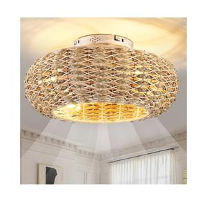 Boho Caged Ceiling Fans with Lights Flush Mount,Low Profile Ceiling Fan with Remote and APP,20 Inch Rattan Fan for Bedroom,6 Speeds Reversible Silent Fandalier (4 LED Bulb Include)