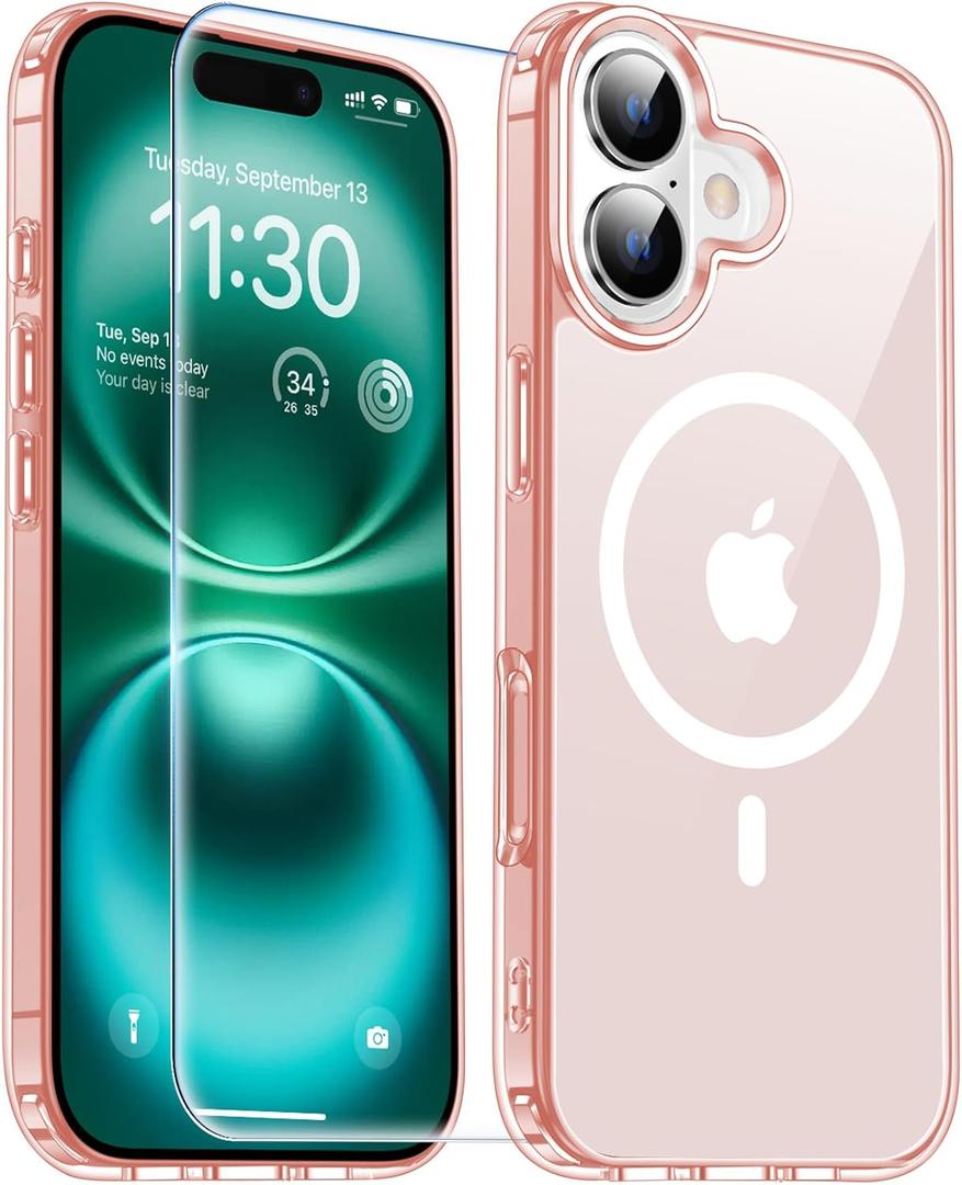 for iPhone 17 Case with Screen Protector,[Compatible with Magsafe] Military-Grade Protection & Anti-Yellowing,Magnetic Phone Case for iPhone 17,Pink