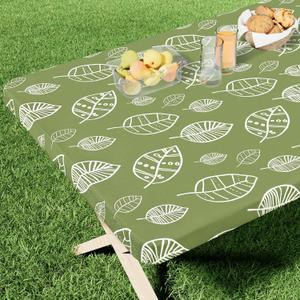 homing Rectangle Printed Fabric Tablecloth, Elastic Fitted Table Cloth for 6 Foot Tables, Washable Polyester Table Cover for Outdoor, Picnic, Camping and Indoor (Line Leaf, 30" x 72")
