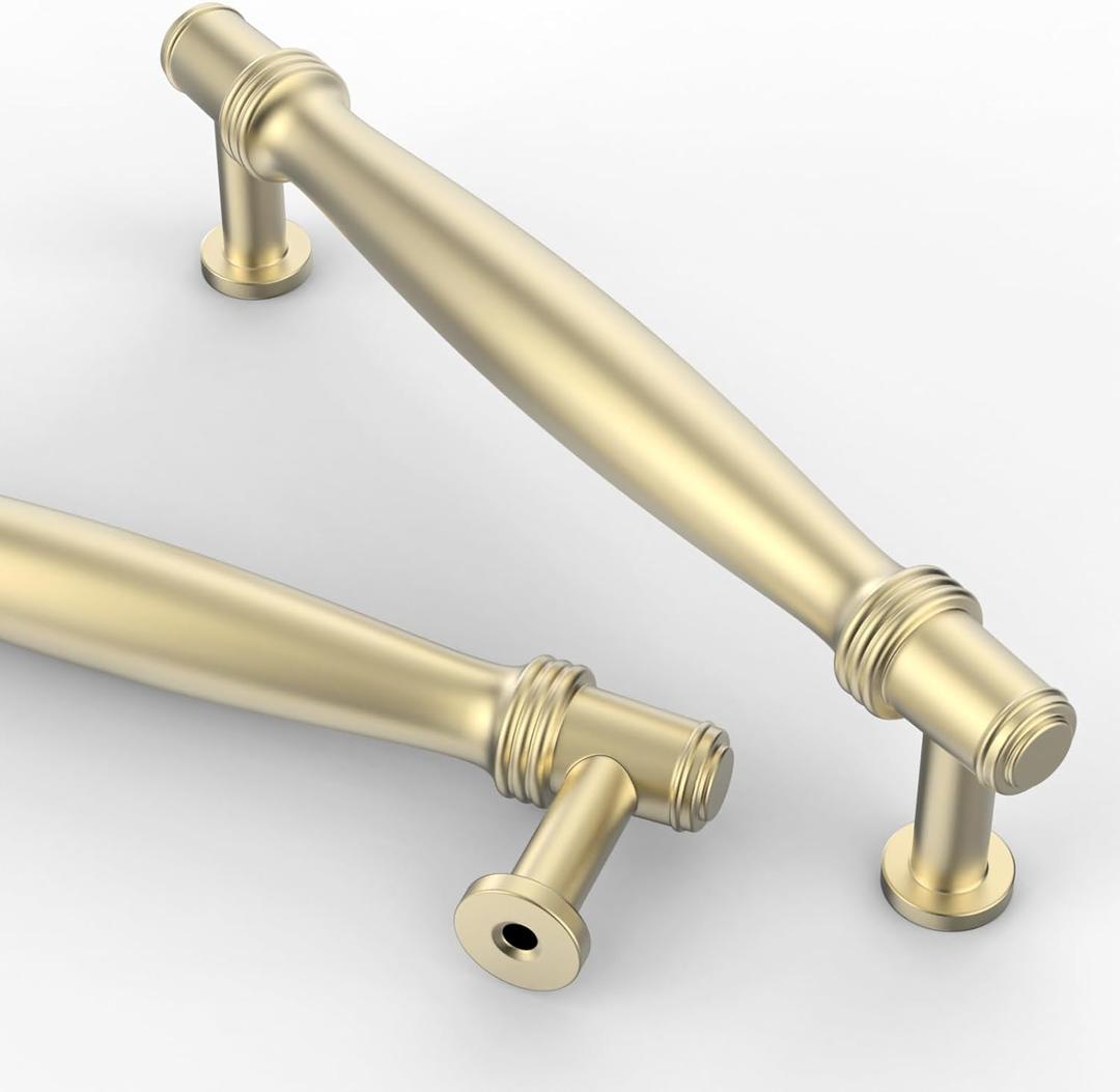 Asidrama 10 Pack 5 Inch(128mm) Gold Kitchen Cabinet Handles, Cabinet Pulls Kitchen Cabinet Hardware for Cupboard Drawer Pulls (5" Hole Center)